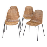 Suite de 4 chaises en osier et fer