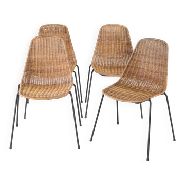 Set of 4 wicker and iron chairs