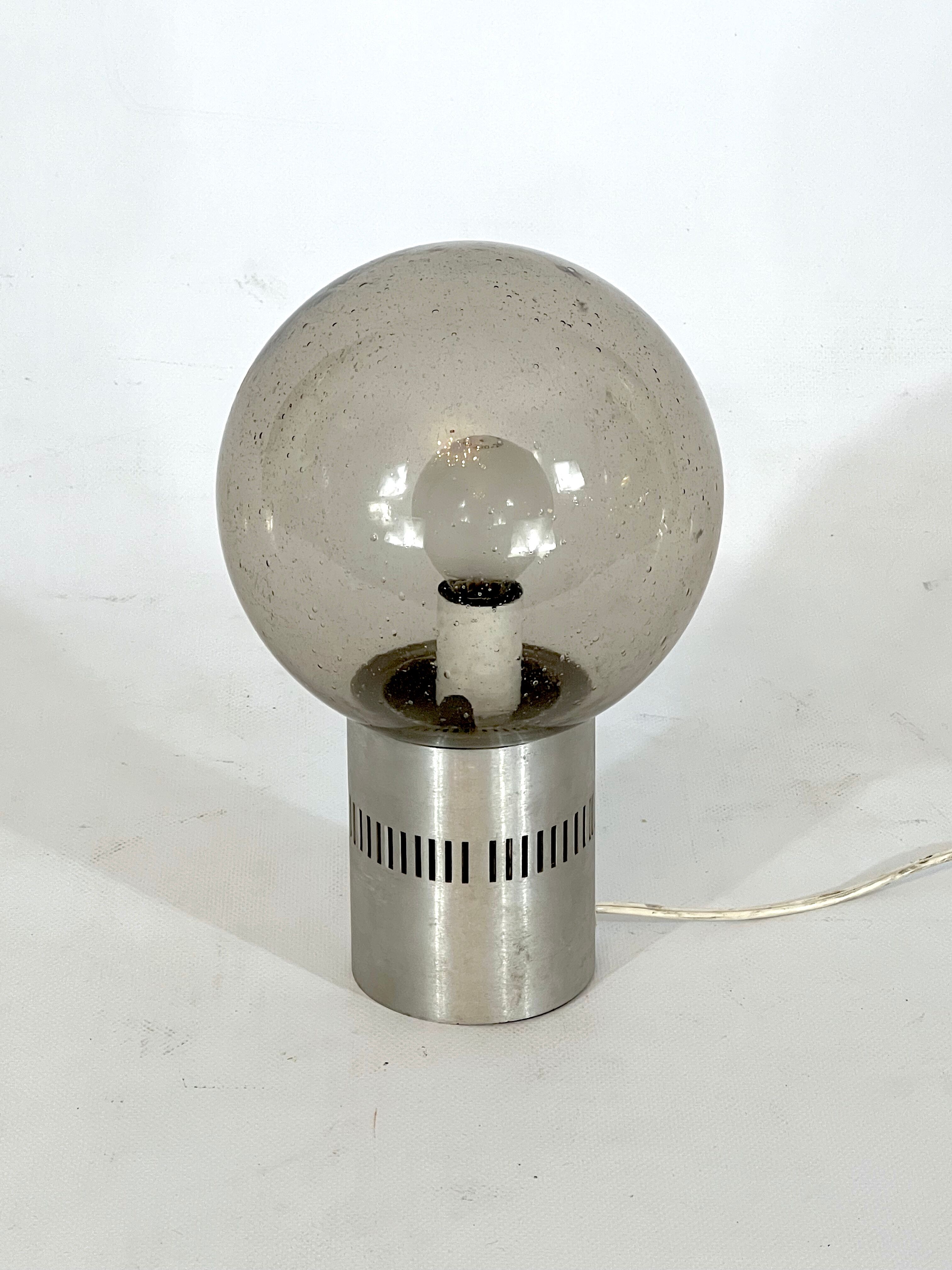 Stilux Milano, Mid-century aluminum and bullicante glass table lamp
