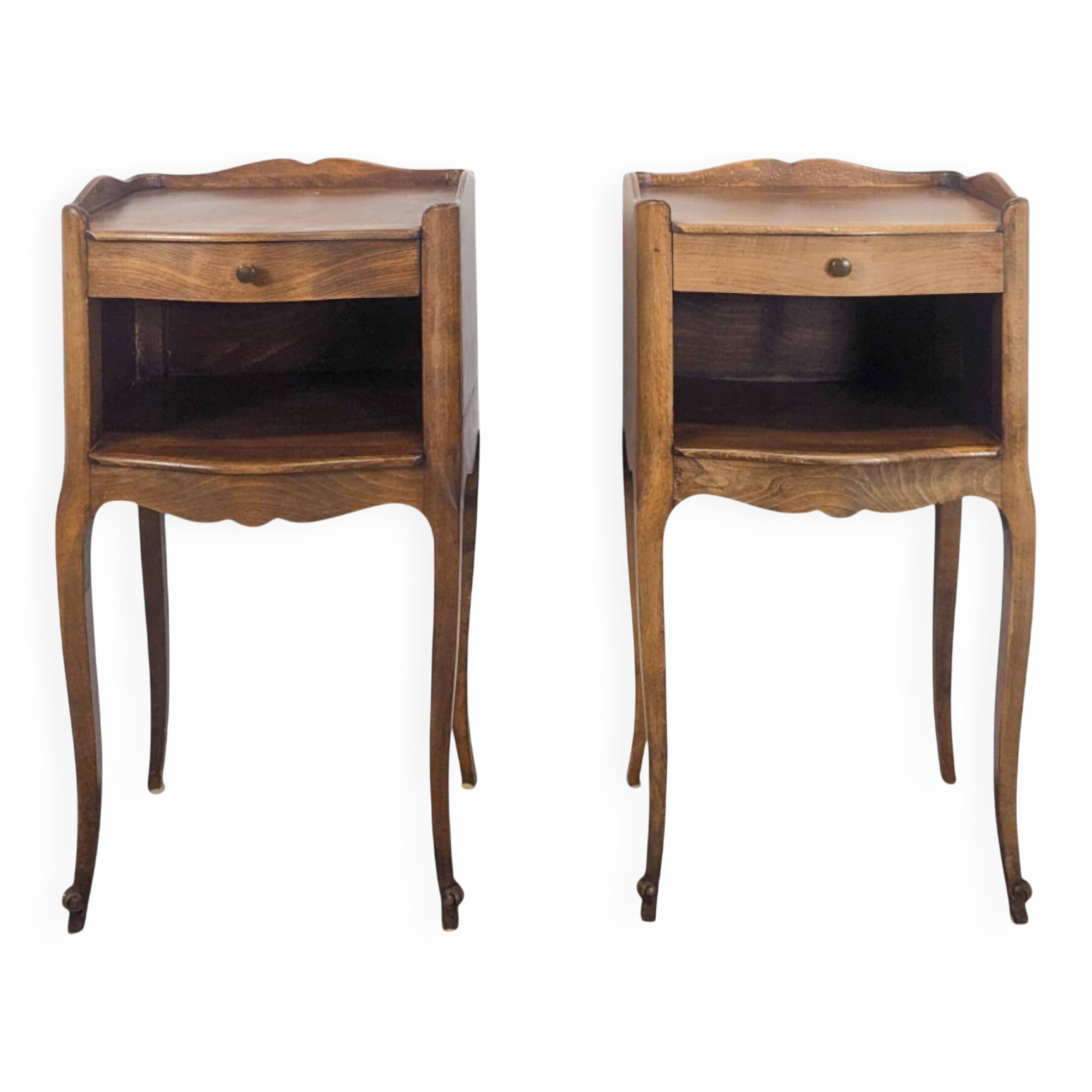 Pair of Louis XV style bedside tables in natural wood