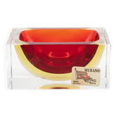 Cendrier Murano vintage en verre Sommerso rouge et jaune, Italie