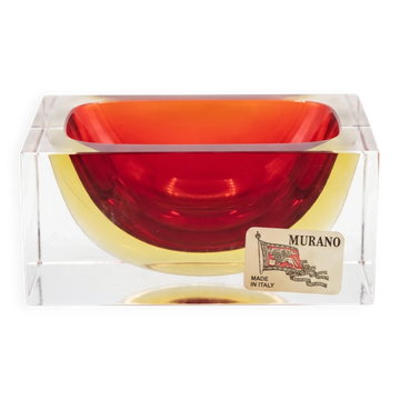 Vintage Murano ashtray in Sommerso red and yellow glass, Italy