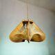 Wood and straw Japandi style hanging lamp