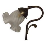 Vintage French Brass Gooseneck Table Lamp with Opaque Patterned Glass Shade 5522