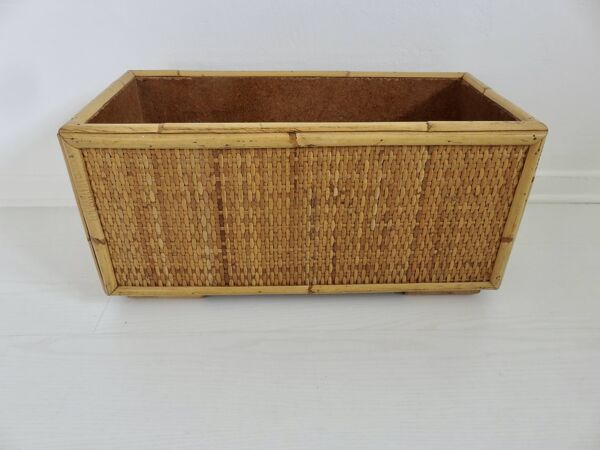 Jardinière en rotin tressé et bambou années 70