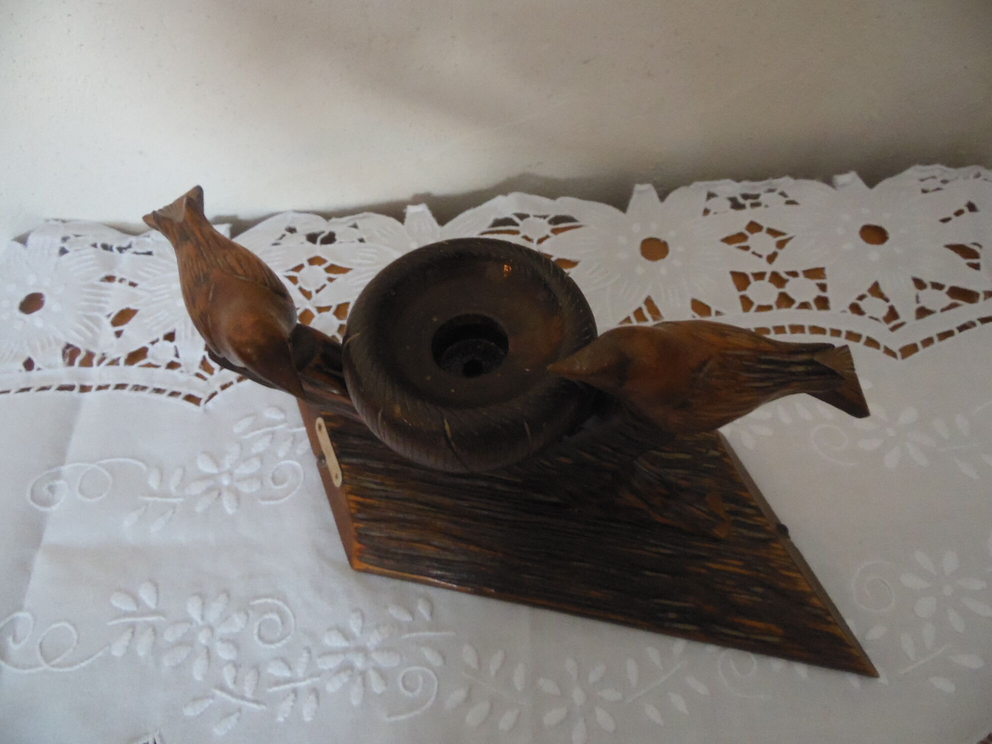 Candle holders birds carved wood