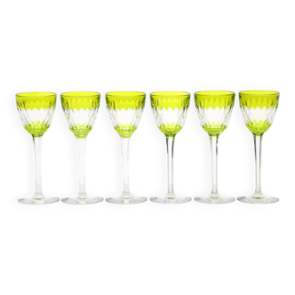Armagnac wine glasses in green crystal by Baccarat, 1970s, set of 6.