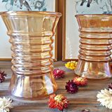 Pair of vintage orange-colored glass vases