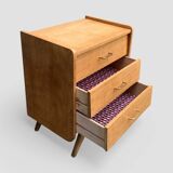 Vintage chest of drawers with compass feet, raw oak, 1960