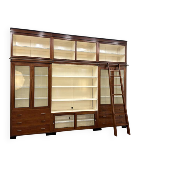 Grande bibliothèque en bois Art Déco anglais classique