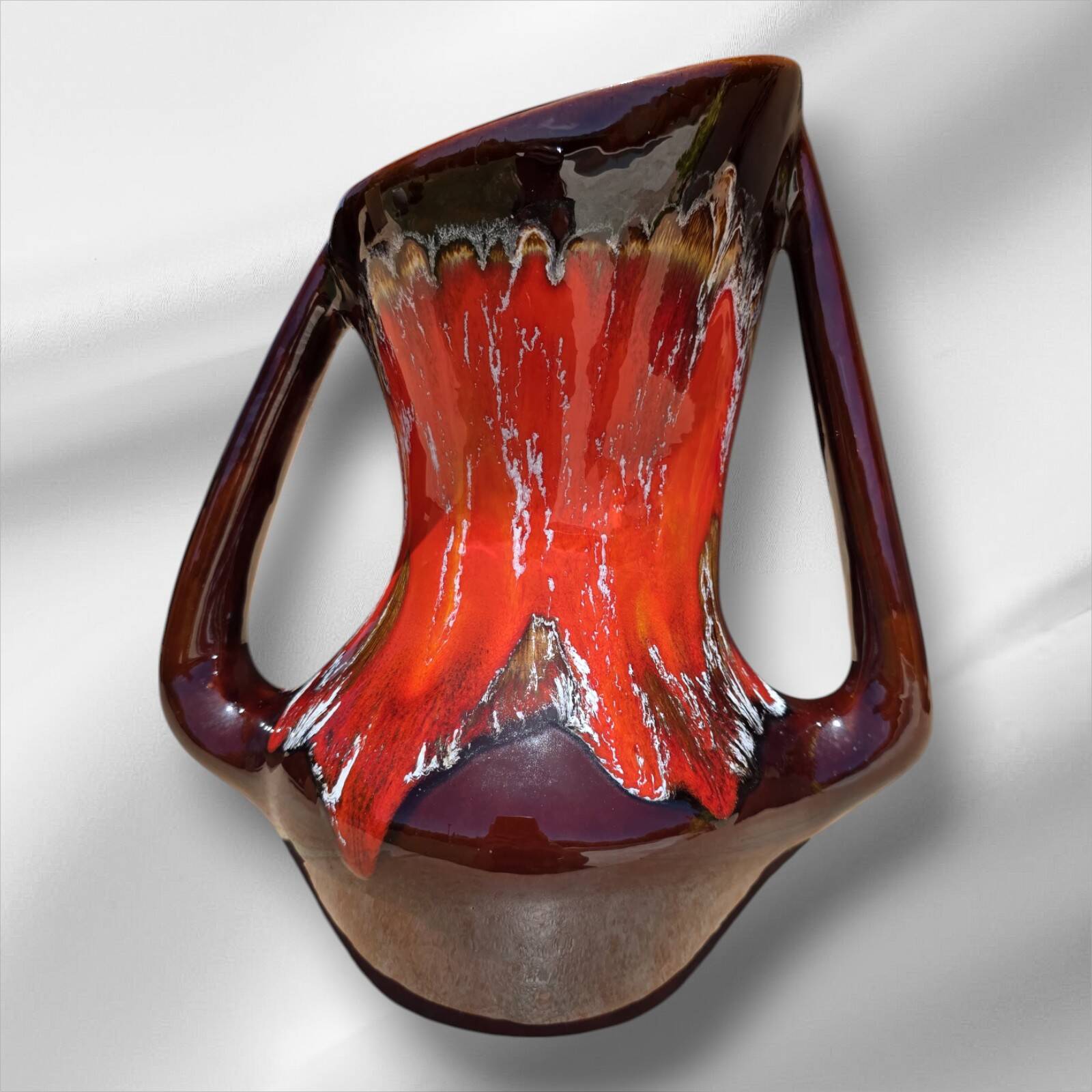Abstract shaped Vallauris majolica glazed ceramic vase, 35 cm