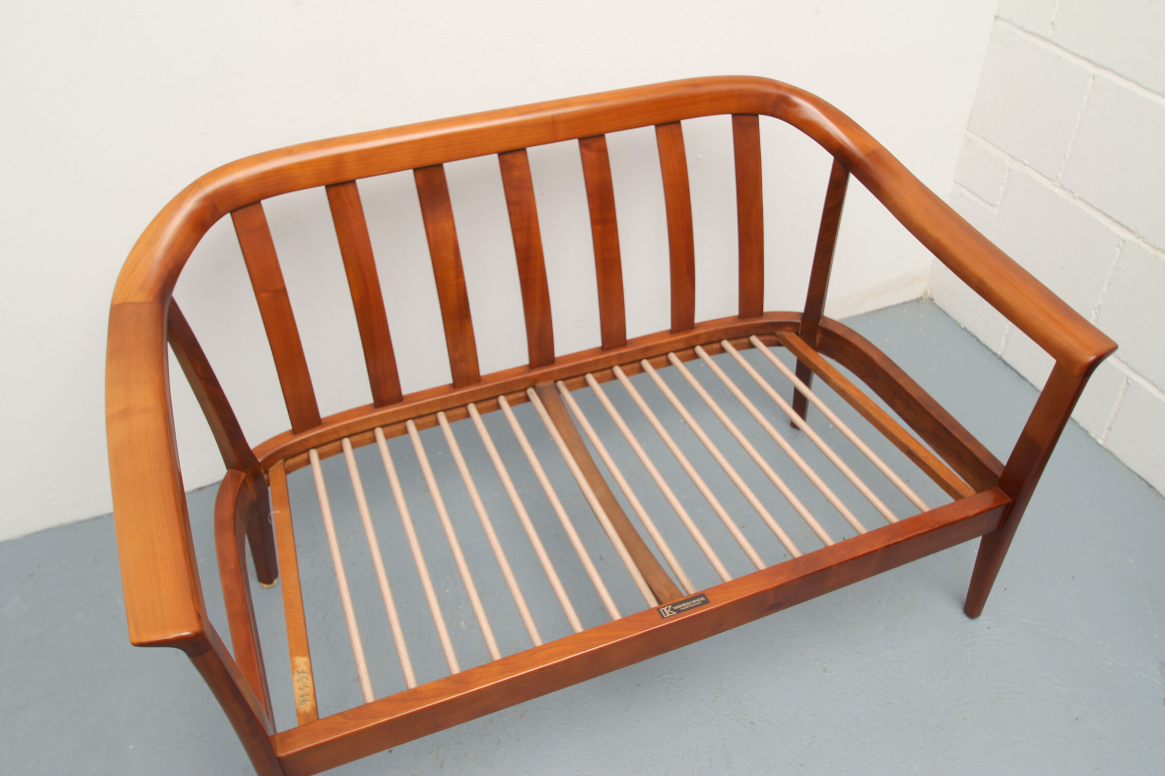1960s 2-seater sofa in cherrywood middle blue, Wilhelm Knoll