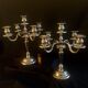 2 candlesticks, candelabras, silver metal, 5 flames, 37 cm