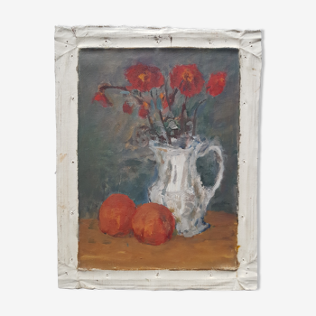 Peinture de Nagao Usui "Bouquet de cquelicots aux oranges"