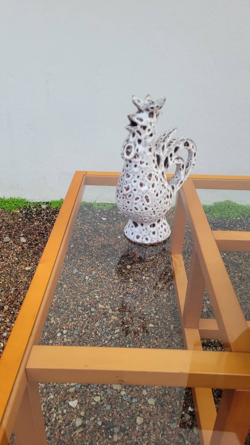 Modernist vintage square coffee table, in wood and old glass