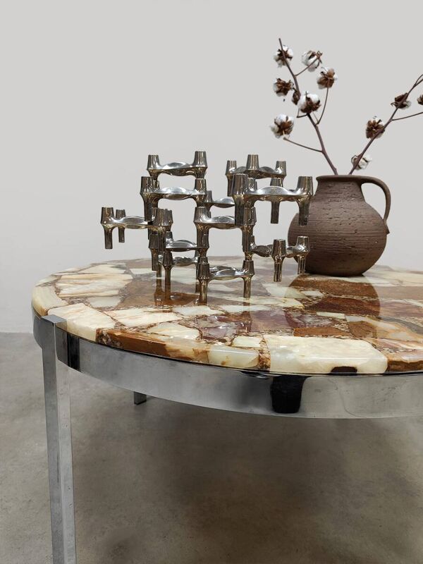 Table basse ronde en marbre onyx, Italie 1960