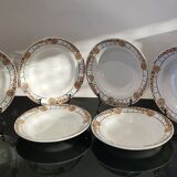 Series of 6 Saint Amand Ceranord soup plates, ocher and green pattern France