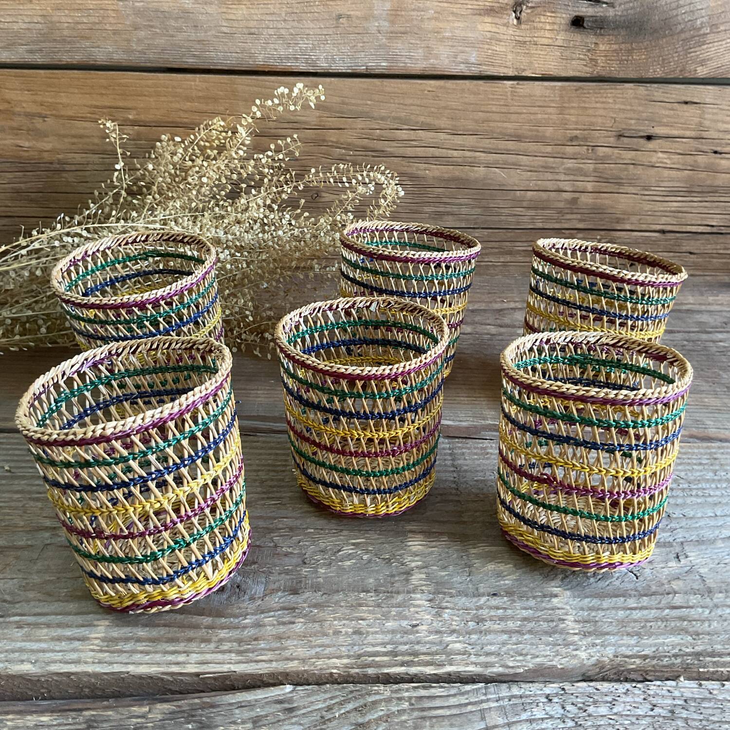 6 vintage glass holder baskets
