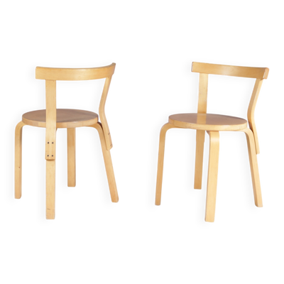 Chaises en pin modèle 68 d'Alvar Aalto des années 1950, ensemble de 2.