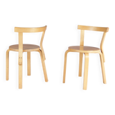 1950s Alvar Aalto set of 2 pine wooden chairs model 68