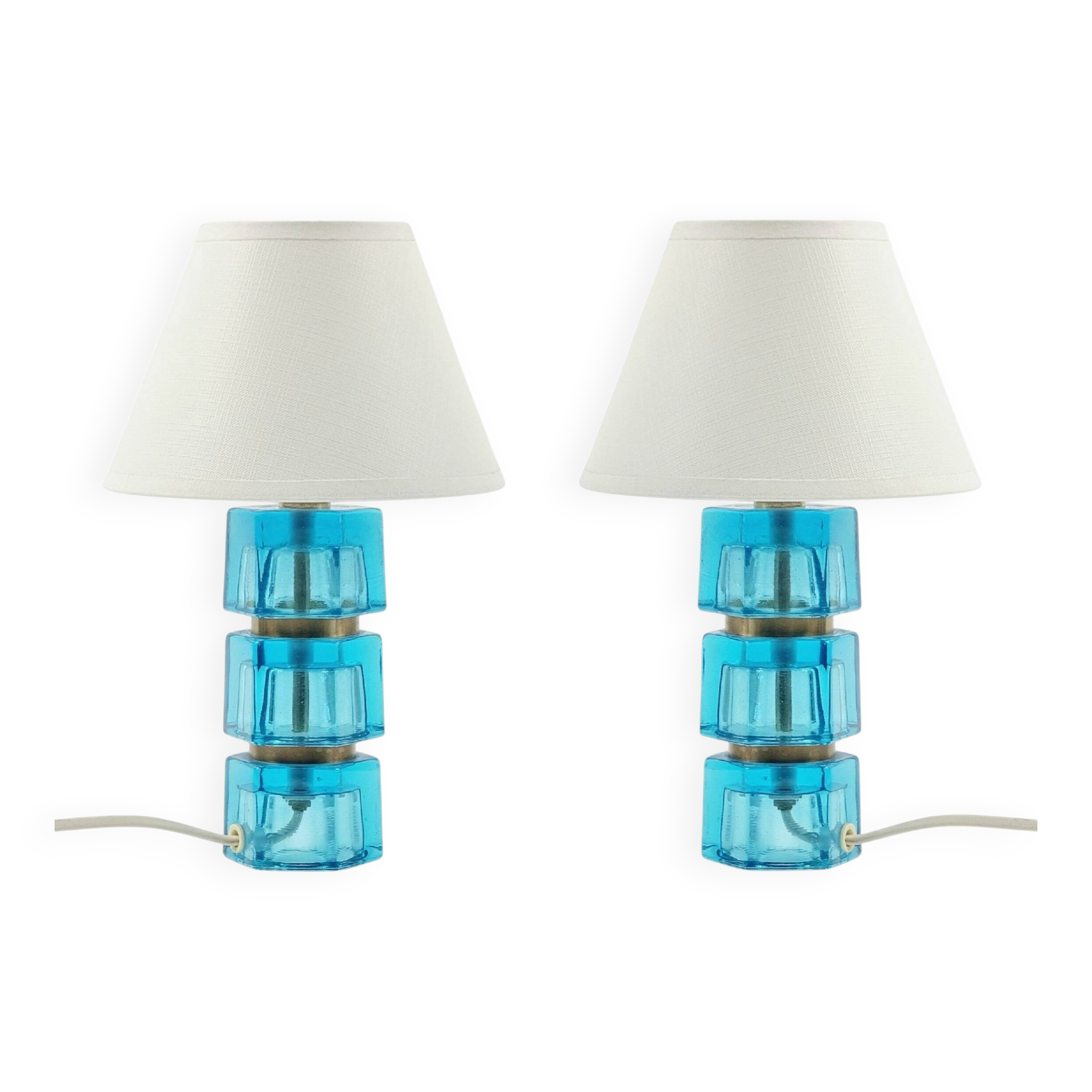 Pair of Mid-Century Glass & Brass Bedside/Table Lamps by C.Fagerlund, 1960s