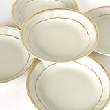 5 Bernardaud Limoges porcelain dessert bowls, Louis XV model, ivory with gold edging