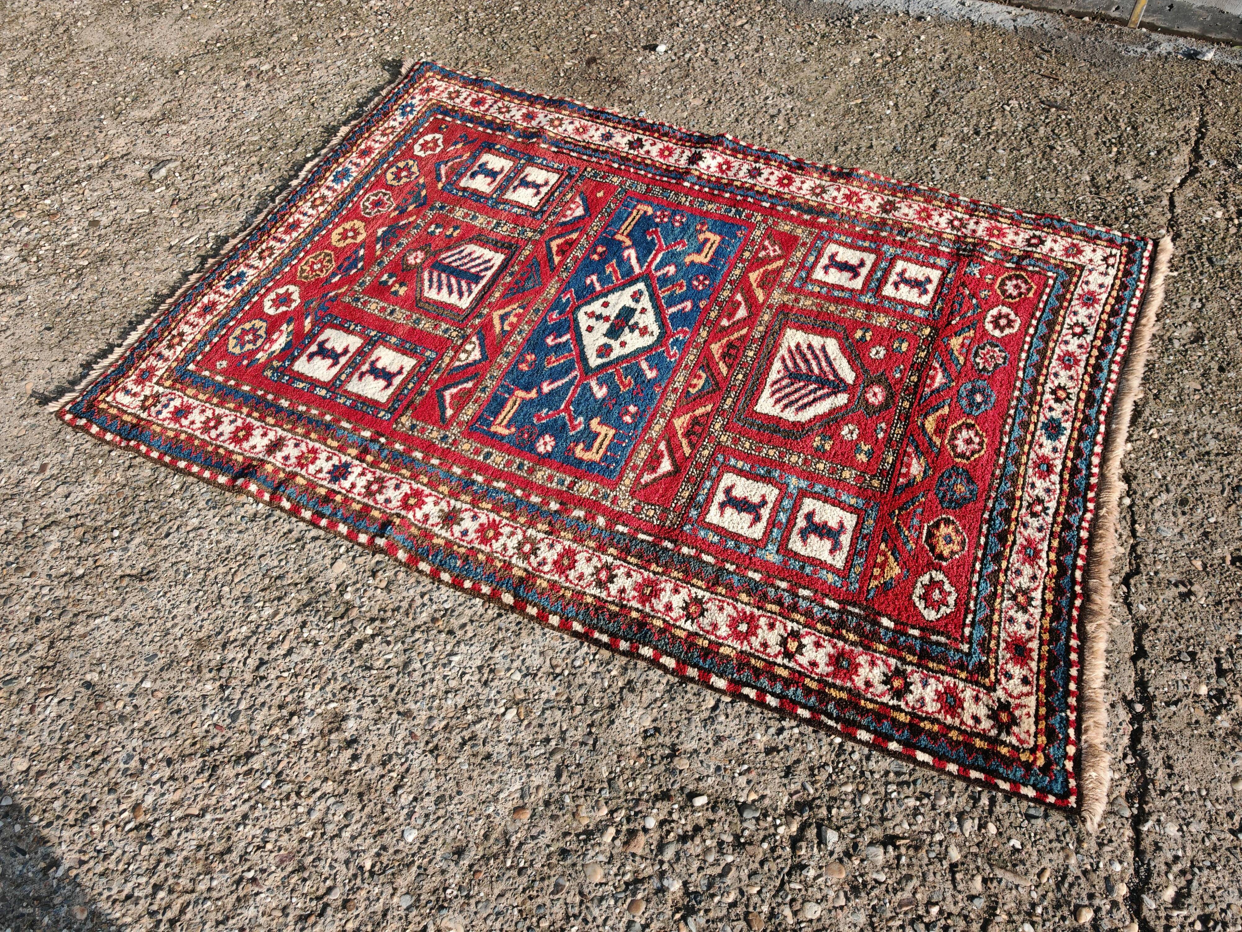 Antique Caucasian Karabakh carpet in 100% wool, late 19th century.