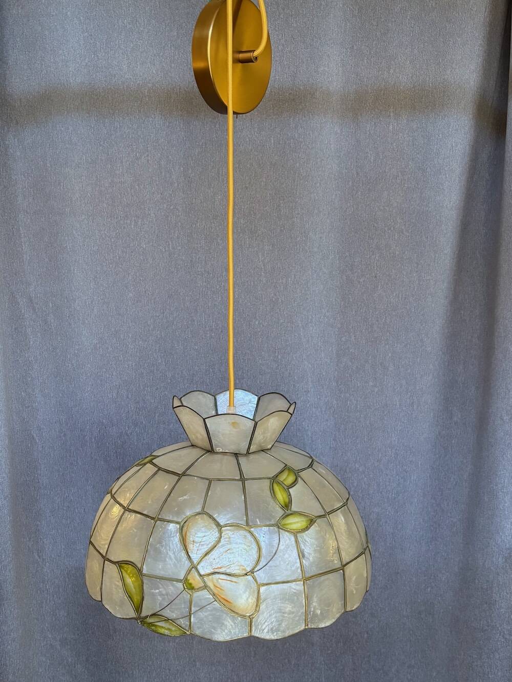 Capiz shell and brass pendant light