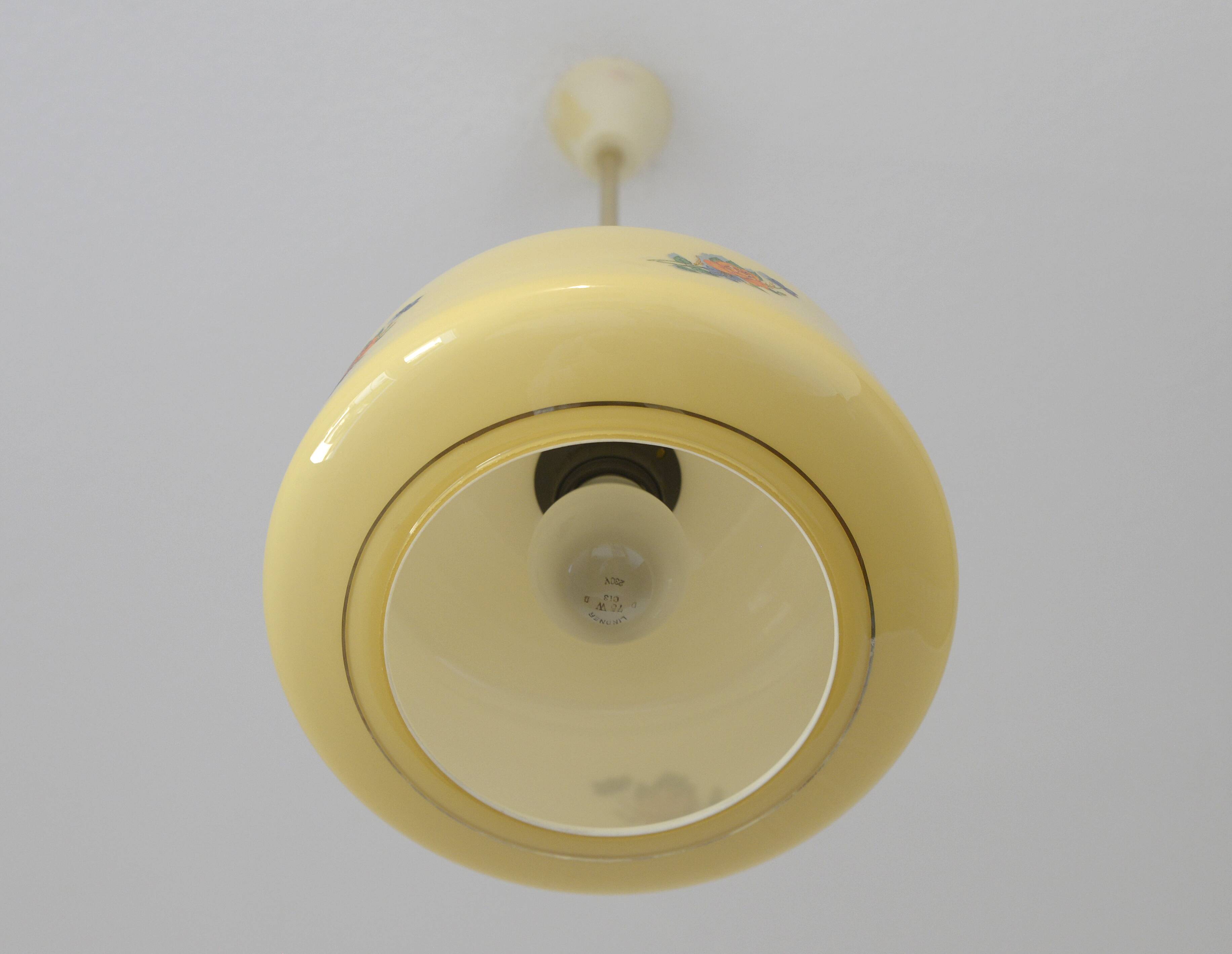 Vintage Beige Pendant Light / Retro Kitchen 1950 / Mid Century Glass Lamp