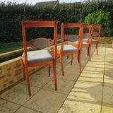 Rare - Set of 4 Louis Philippe/restoration style chairs with medallion - Blue / cherry color