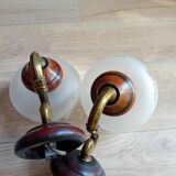 Paire d'applique verre sablé bois et laiton