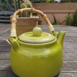 Anise green ceramic teapot, bamboo handle