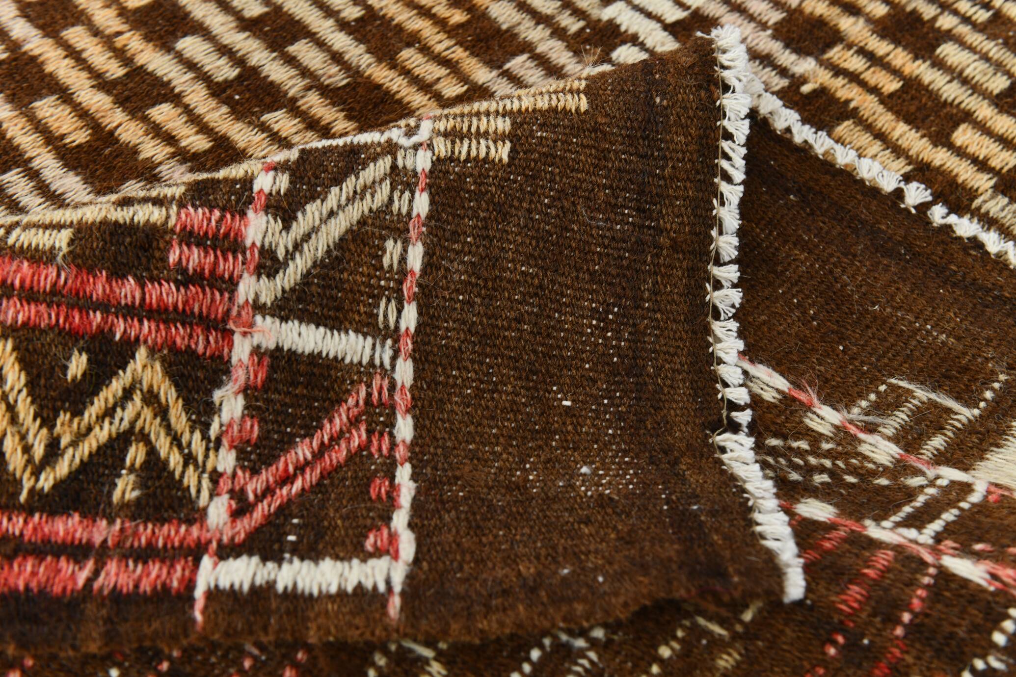 Green & Red Details Vintage Kilim Rug, Oushak Area Rug, 233x300Cm