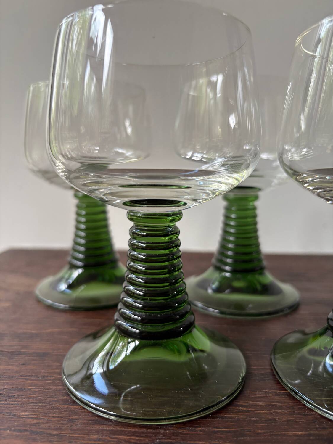 Vintage maximalist twisted green stemmed wine glass roemer