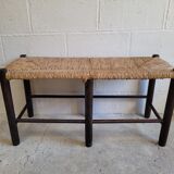 Banc paille et bois ancien