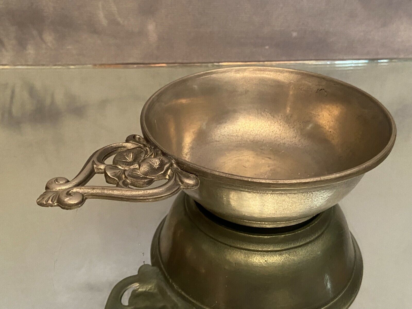 Regency style pewter bowl cup with handle