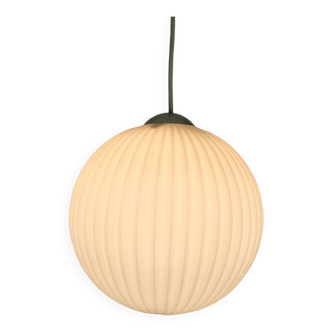 Mid century pendant lamp 1960s white opaline glass shade with pleated surface
