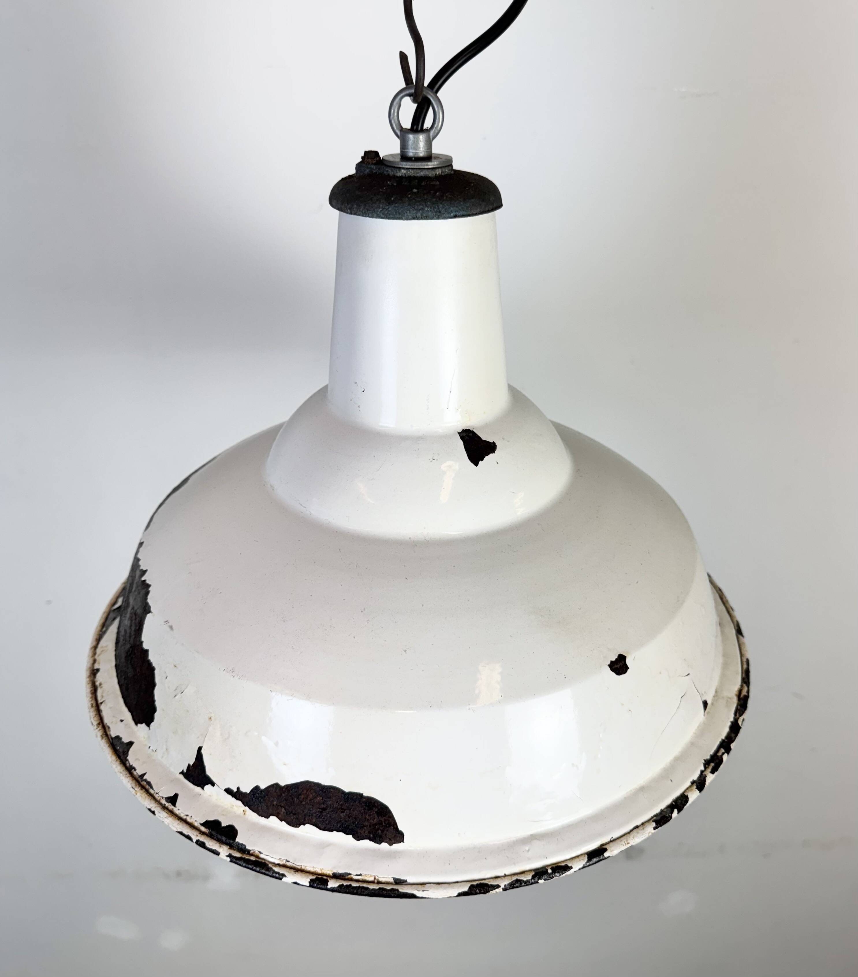Industrial British White Enamel Factory Pendant Lamp from Benjamin, 1960s