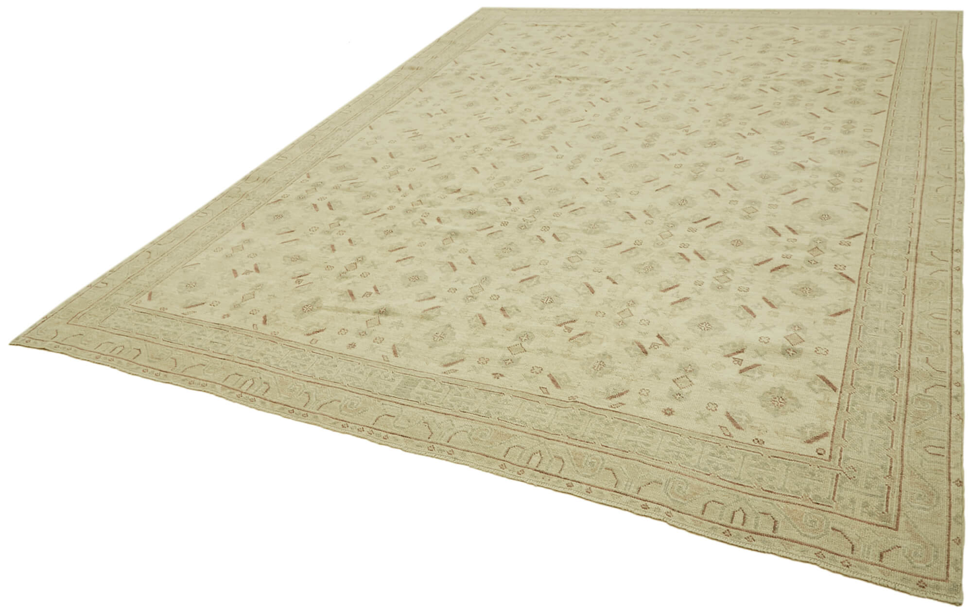 Hand-knotted persian antique 1970s 285 cm x 372 cm beige wool carpet