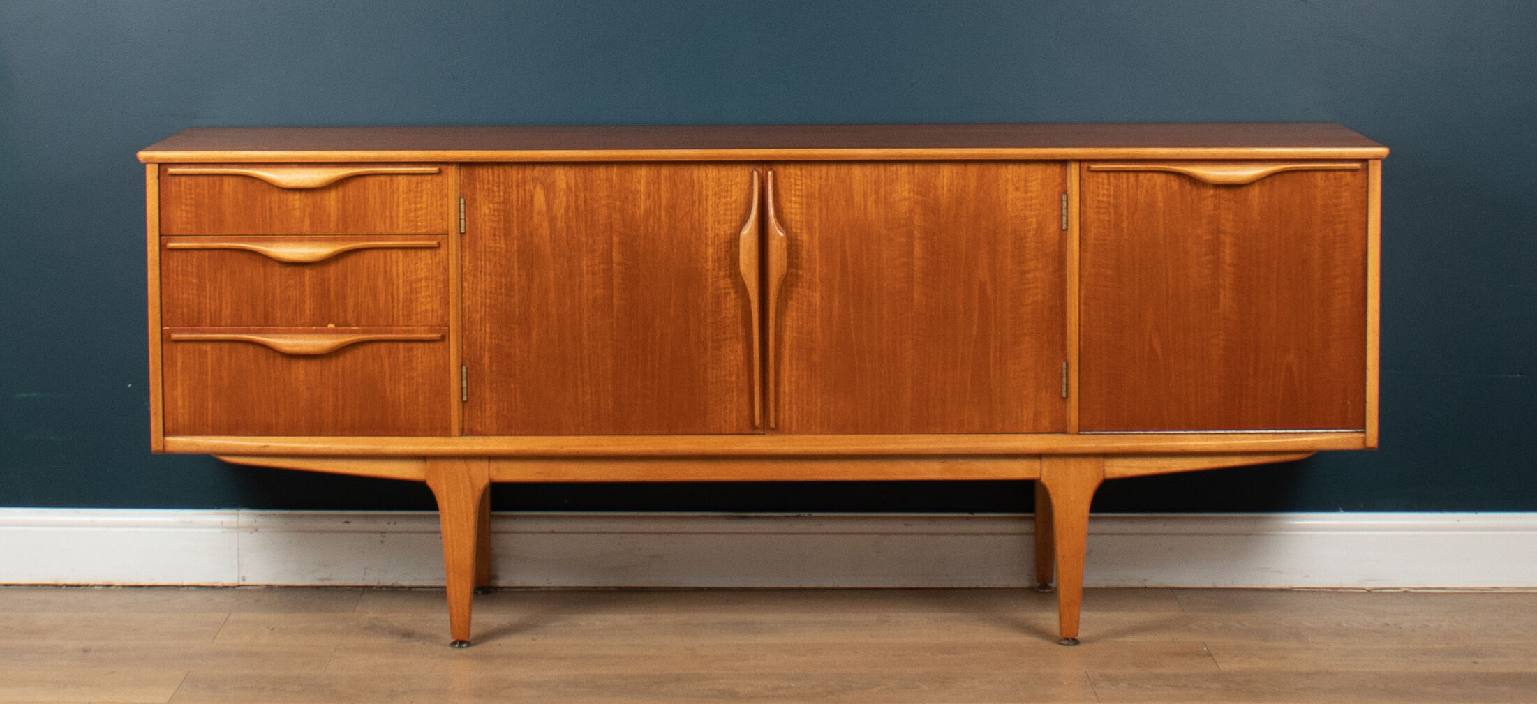 Retro teak 1960s jentique mid century restored sideboard with folded handles