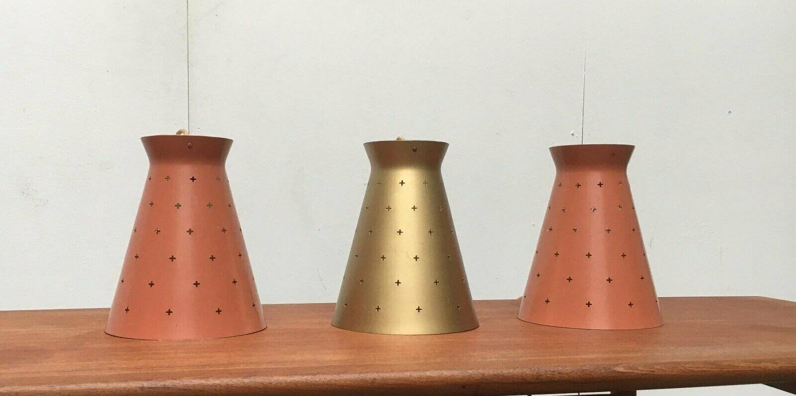 Mid-century perforated metal pendant lamp, 1960s, set of 3