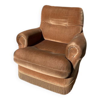Fauteuil vintage en velours ocre