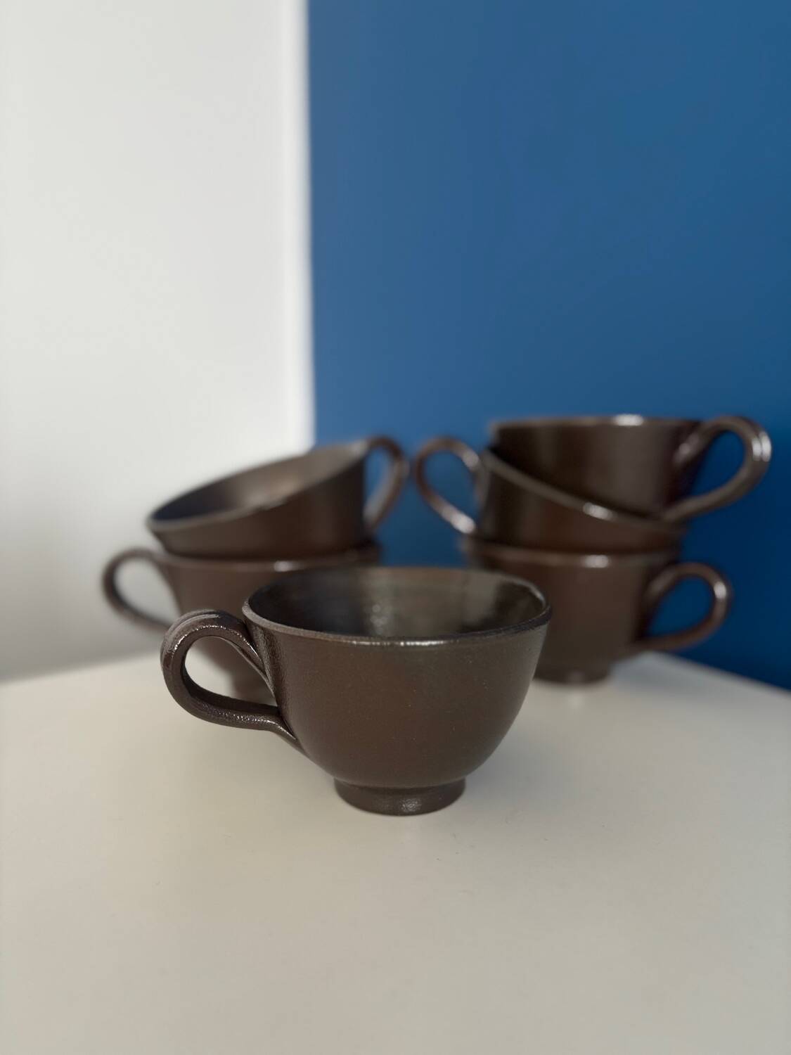 Lot de 6 tasses en céramique vintage - tasse en grès couleur chocolat