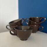 Set of 6 vintage ceramic mugs - chocolate colored stoneware mug