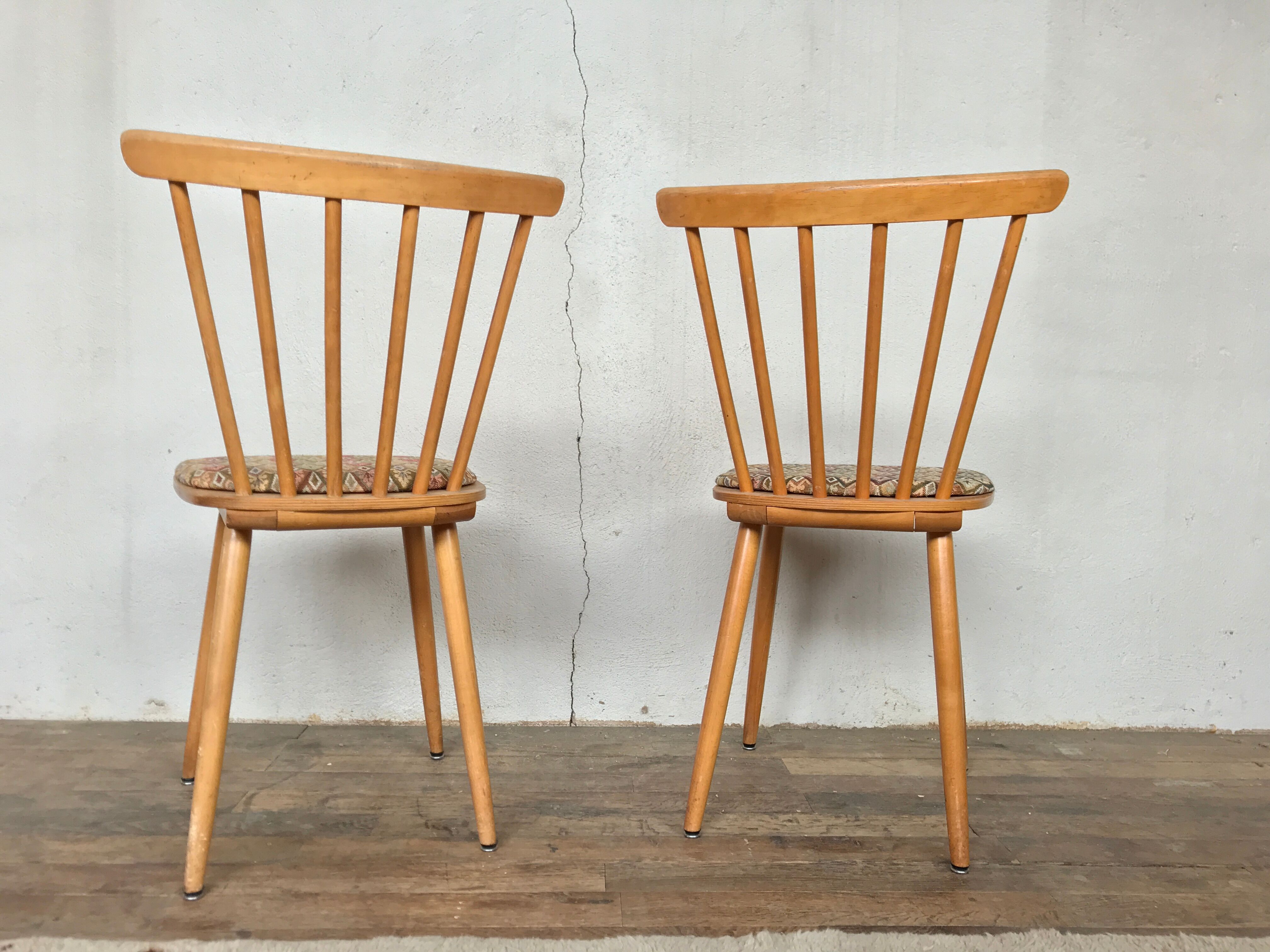 Pair of Scandinavian chair fabric light wood flower feet compasses