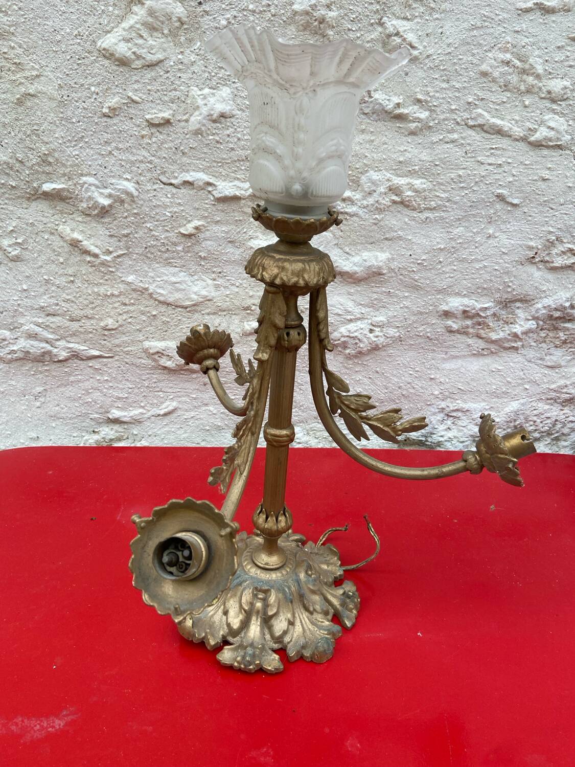 Antique bronze ceiling light in Louis XV style, height 50 cm.