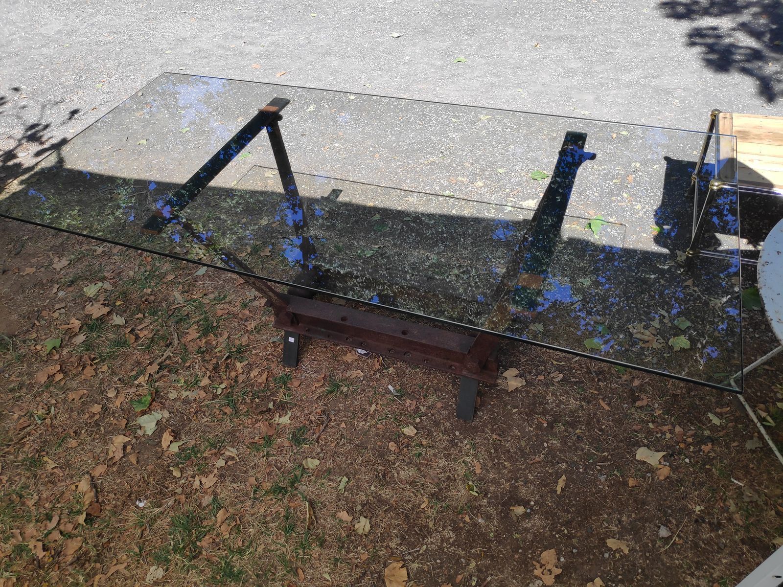 Table industrielle fer et verre 200 x 900 cm