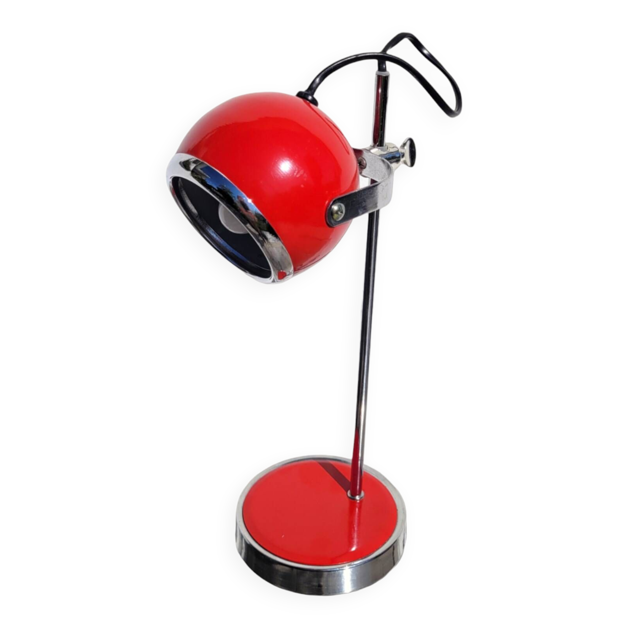 Red and chrome eyeball lamp