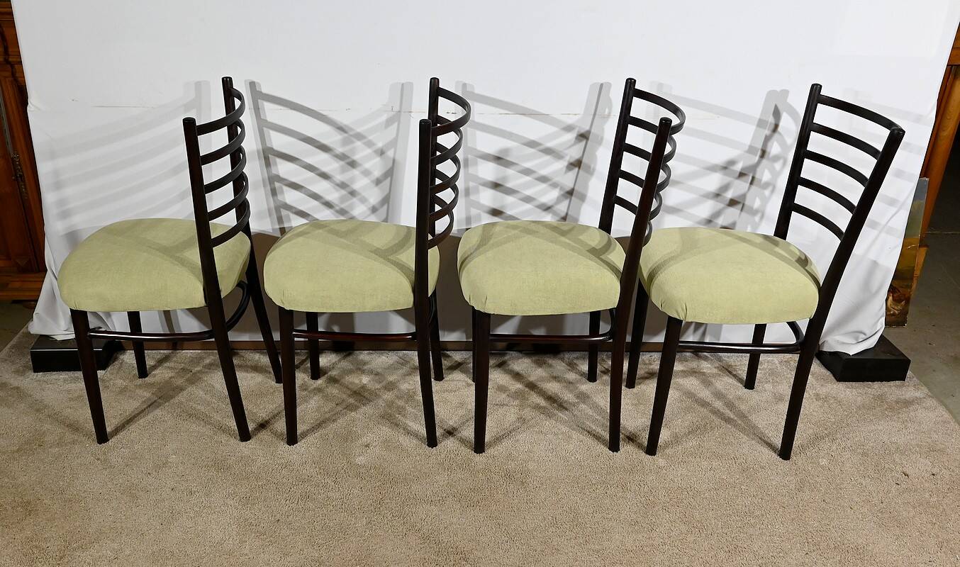 Suite of 4 Scandinavian Chairs in Stained Wood – 1960