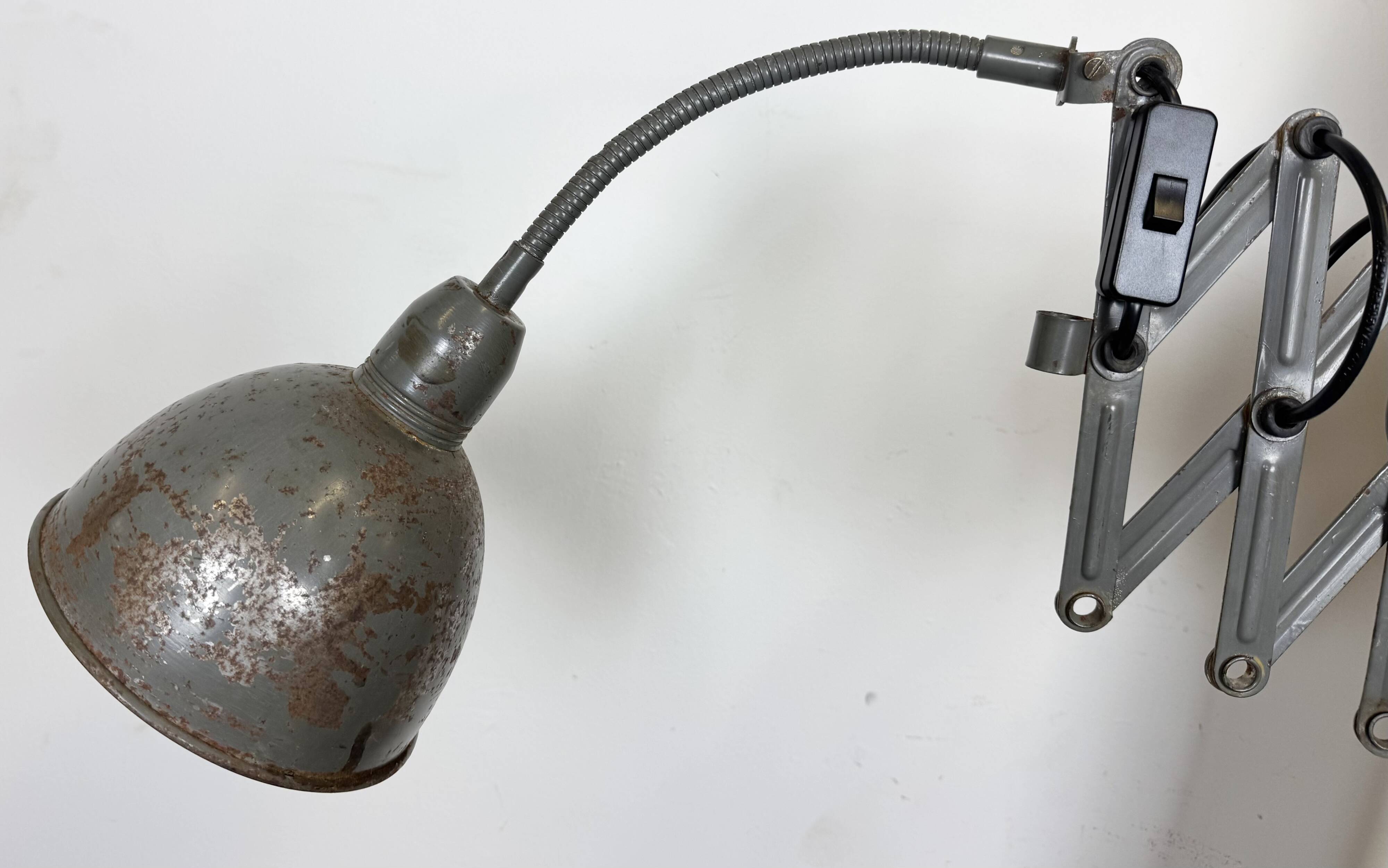 Grey Industrial Scissor Wall Lamp from Elektroinstala, 1960s